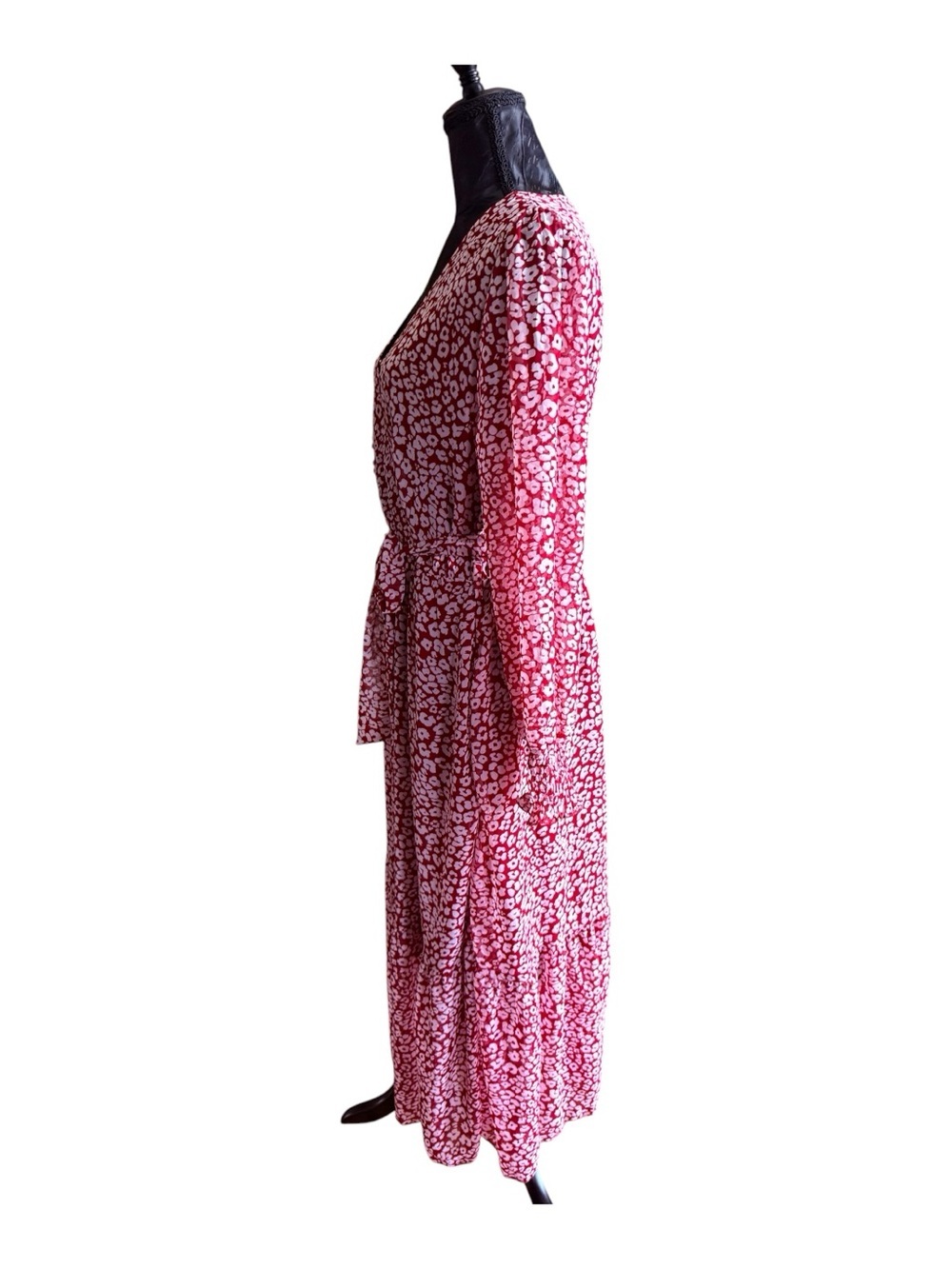 PRETTYGARDEN Womens Large Red White Floral Wrap Midi Dress Long Sleeve V Neck - Picture 5 of 11